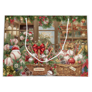 Sacola Para Presentes Grande Beisebol com tema de Natal na Padaria