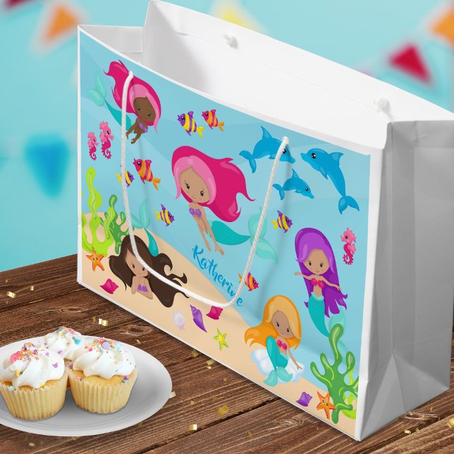 Sacola Para Presentes Grande Bela Caricatura Sereia Pequena Menina Sob O Mar (Criador carregado)