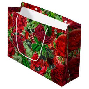 Sacola Para Presentes Grande Bela e besta - Padrão de Cobra e Rosa