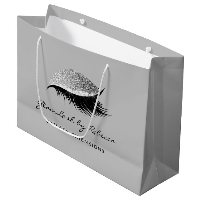Sacola Para Presentes Grande Bela Moderna Maqueia Eyelash Pisca Glitter Silver (Frente inclinada)
