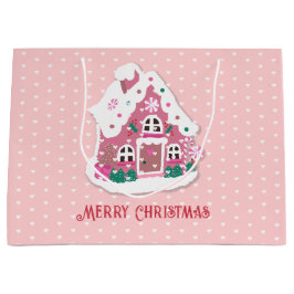 Sacola Para Presentes Grande Bela Natal Pink Pink Snowy Gingermore House