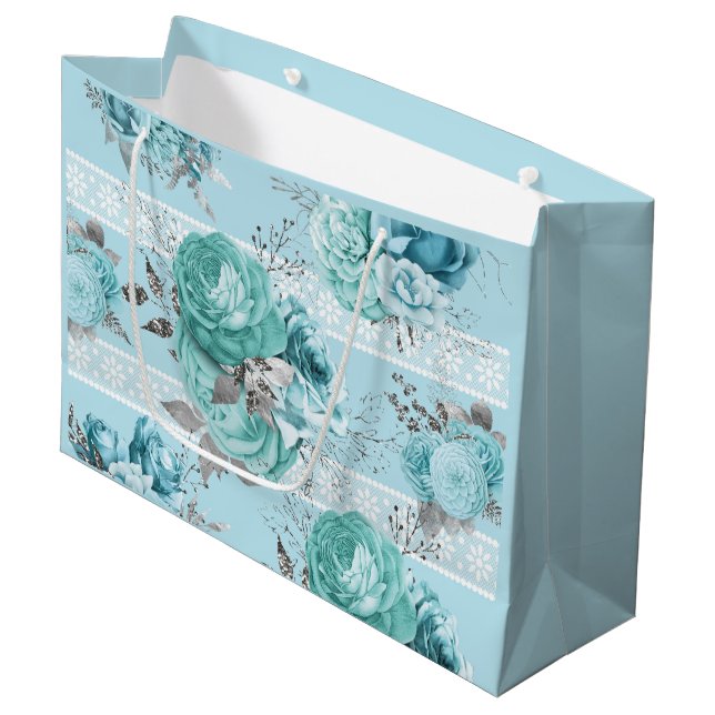 Sacola Para Presentes Grande Bela Rosa Azul Detalhes do local (Frente inclinada)
