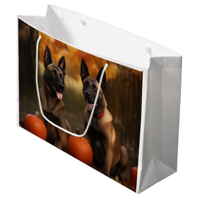 Sacola Para Presentes Grande Belga Malinoi Puppy Autumn Delight Pumpkin (Frente inclinada)
