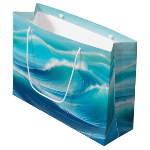 Sacola Para Presentes Grande Belo Abstrato Suave Ondas Azuis do Oceano Azul Esp