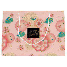 Sacola Para Presentes Grande Belo Aniversário das Flores do Jardim de Pêssego d