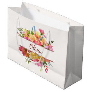 Sacola Para Presentes Grande Belo buquê de flor de aquarela colorido