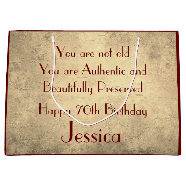 Sacola Para Presentes Grande Belo e elegante 70 de aniversário personalizado (Frente)