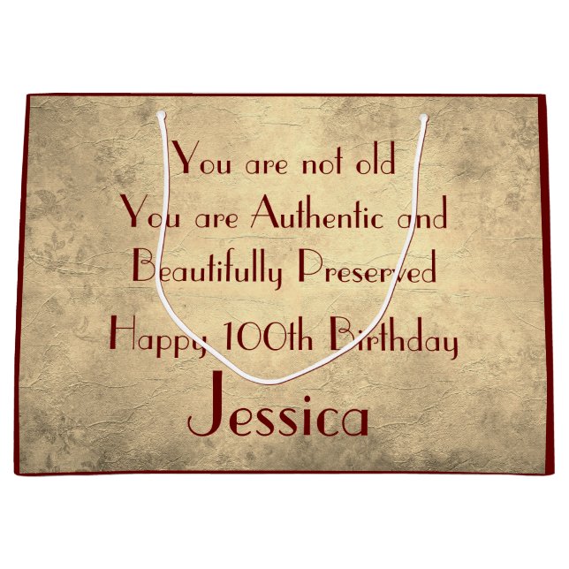 Sacola Para Presentes Grande Belo elegante personalizado 100º aniversário (Frente)