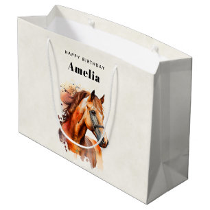 Sacola Para Presentes Grande Belo Retrato Sorrel Horse Aniversário