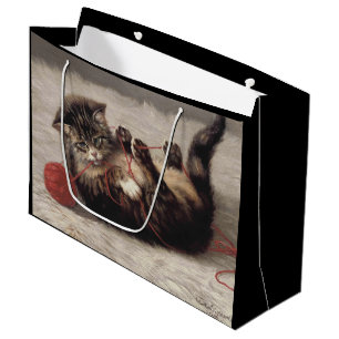 Sacola Para Presentes Grande Berço de Gato, Um Gato Brincando com um Novelo de