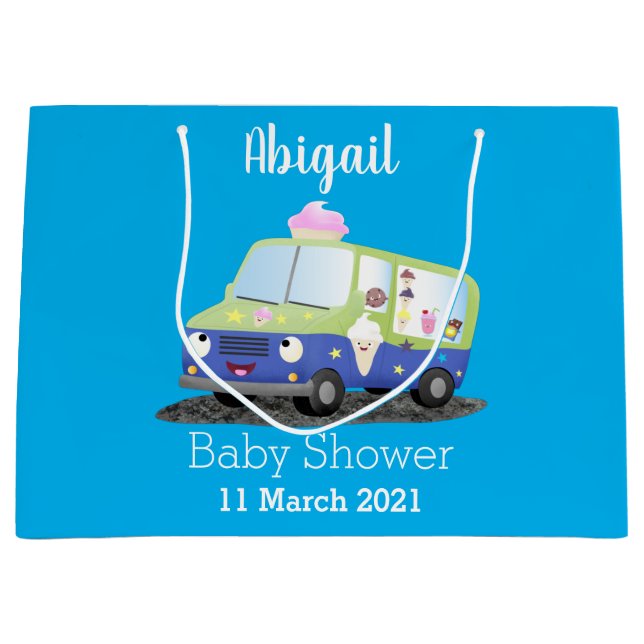 Sacola Para Presentes Grande Bicicleta de caminhão de sorvete feliz (Frente)