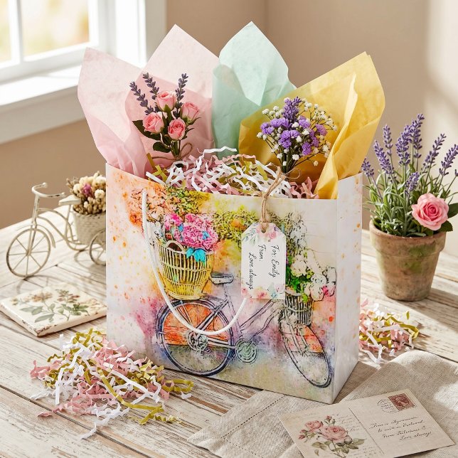 Sacola Para Presentes Grande Bicicleta e flores  (Criador carregado)