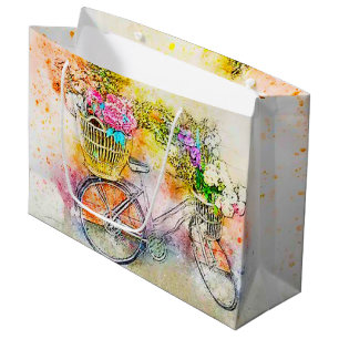Sacola Para Presentes Grande Bicicletas e flores