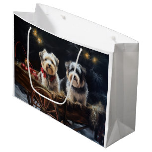 Sacola Para Presentes Grande Biewer Terrier Nevado Trineo Navidad Decoración