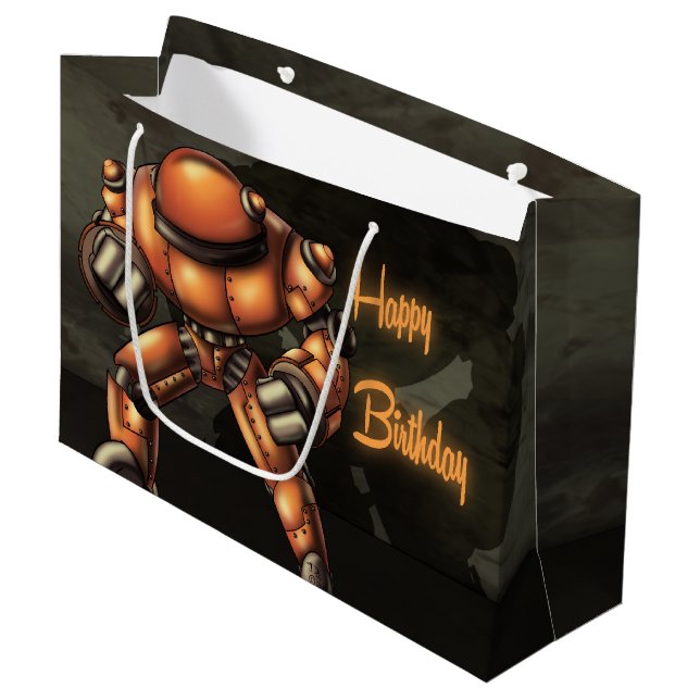 Sacola Para Presentes Grande Big Robot Birthday (Frente inclinada)
