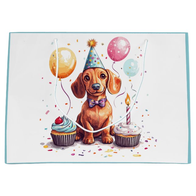 Sacola Para Presentes Grande Birthday Dachshund Dogs (Frente)