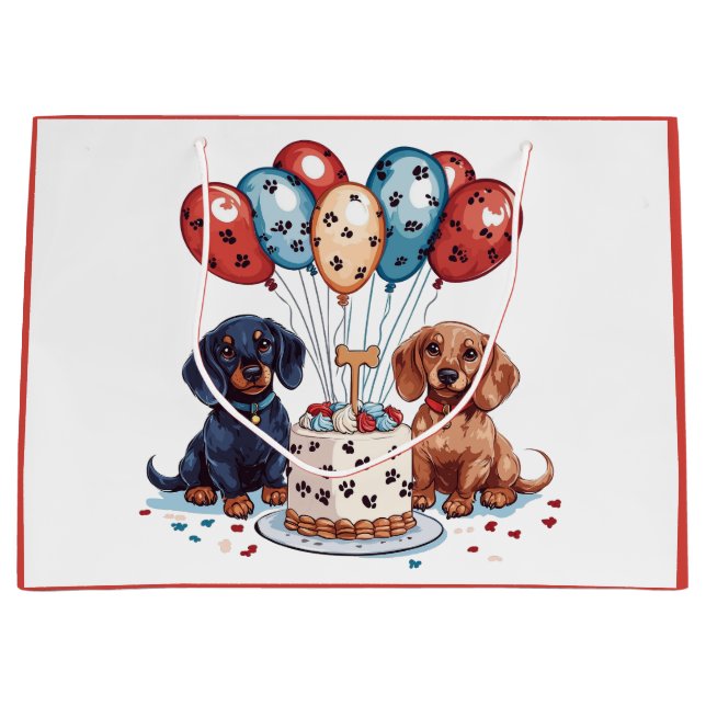 Sacola Para Presentes Grande Birthday Dachshund Dogs (Frente)