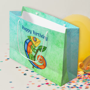 Sacola Para Presentes Grande Birthday Fantasy Sorrindo Folha de Leaf Colorida C
