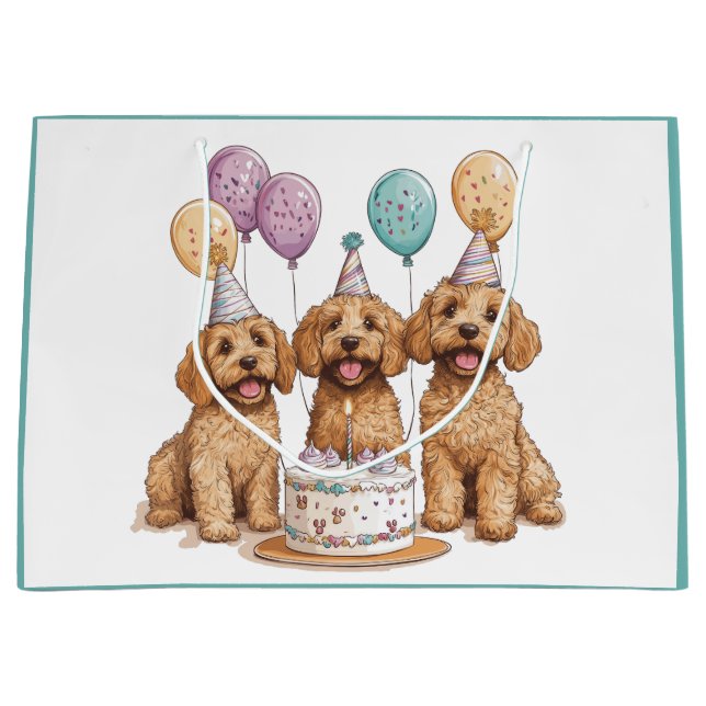 Sacola Para Presentes Grande Birthday Goldendoodle Cães Bolo de Aniversário (Frente)