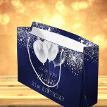 Sacola Para Presentes Grande Birthday navy blue white glitter sparkles balloons<br><div class="desc">A gift bag for a girly and glamorous 21st (or any age) birthday. A navy blue background decorated with glitter sparkles and balloons. The blue color is uneven. Personalize and add a date, name and age 21. The text: The name is written in white with a modern hand lettered style...</div>