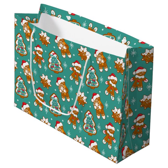 Sacola Para Presentes Grande Biscoitos de Gengibre de Natal (Frente inclinada)