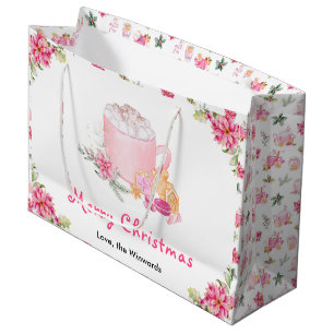 Sacola Para Presentes Grande Biscoitos de Natal e Cacau Rosa Feliz Natal