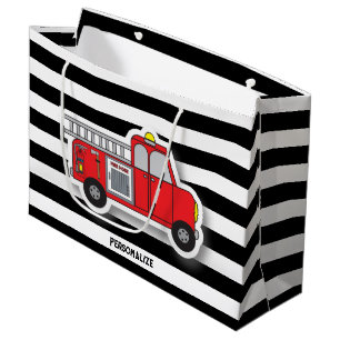 Sacola Para Presentes Grande Black and White Striks com um caminhão de incêndio