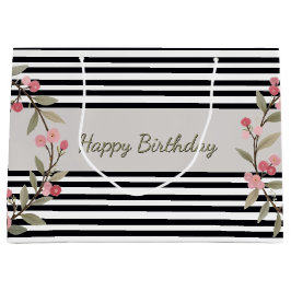 Sacola Para Presentes Grande Black And White Stripe