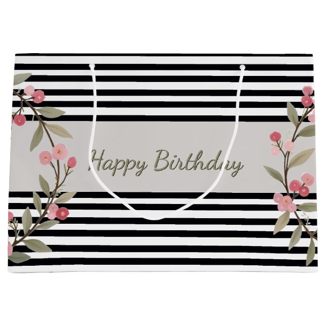 Sacola Para Presentes Grande Black And White Stripe (Frente)