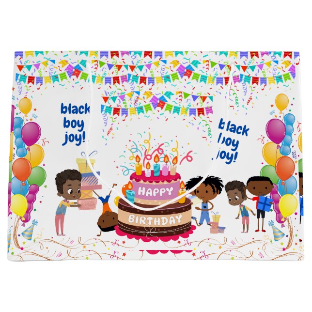 Sacola Para Presentes Grande Black Boy Joy Birthday (Frente)