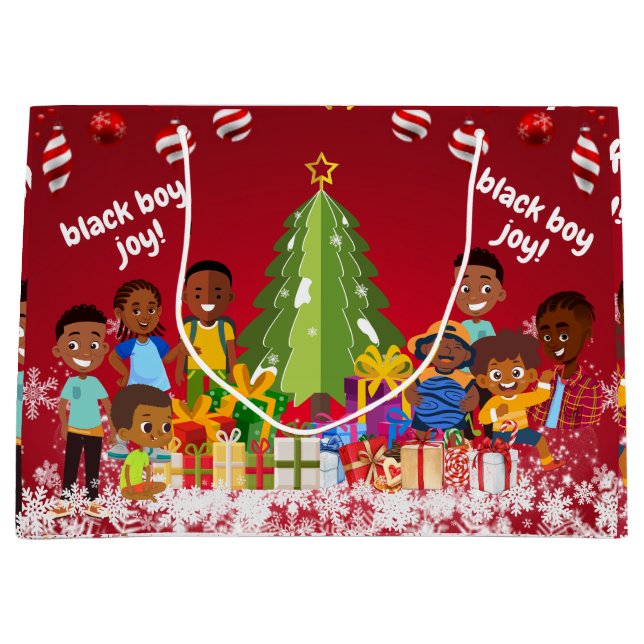 Sacola Para Presentes Grande Black Boy Joy Christmas (Frente)
