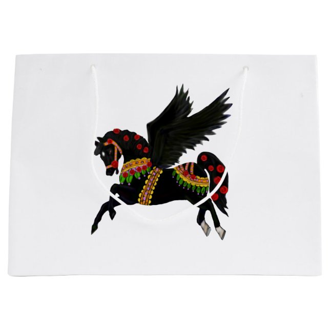Sacola Para Presentes Grande Black Carousel Pegasus Gift Bag (Frente)