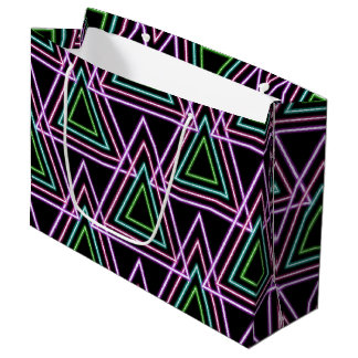 Sacola Para Presentes Grande Black Colorful Retro 80's Neon Geometric Triangles