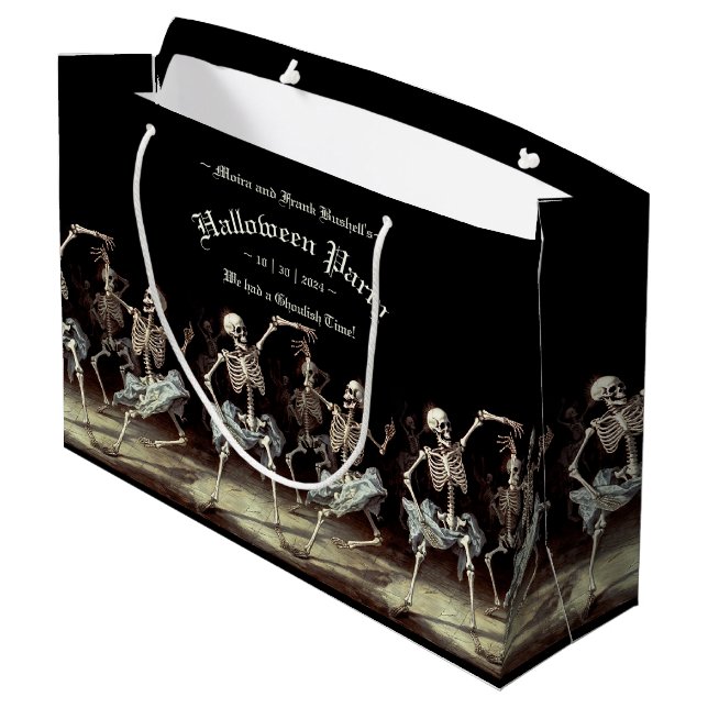 Sacola Para Presentes Grande Black Death Dancing Skeletons Halloween (Verso inclinado)