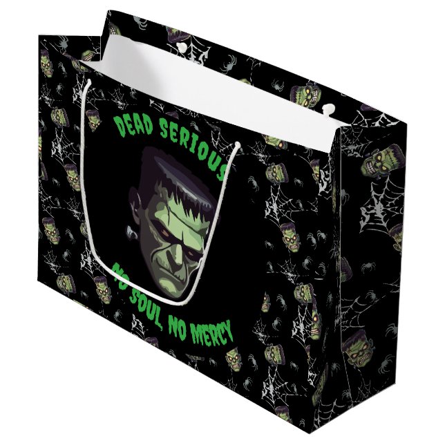 Sacola Para Presentes Grande 🖤 Black Frankenstein Halloween Gift 💀 🎃 (Frente inclinada)