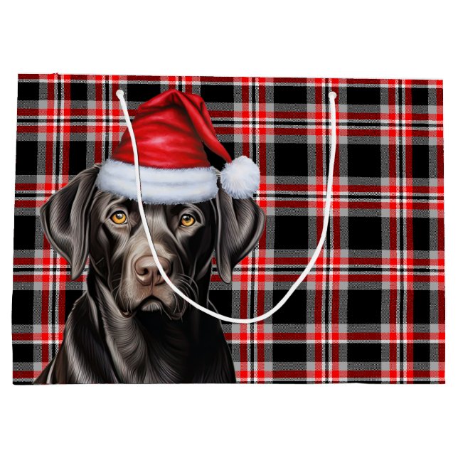 Sacola Para Presentes Grande Black Labrador Retriever Dog Red Xadrez Natal (Verso)