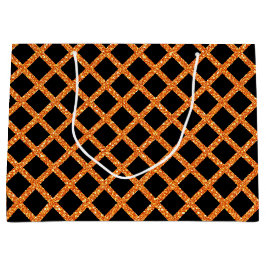 SACOLA PARA PRESENTES GRANDE BLACK & ORANGE GLITTER PARECE HALLOWEEN