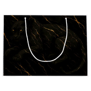 Sacola Para Presentes Grande Black Panther Gold Marble Art