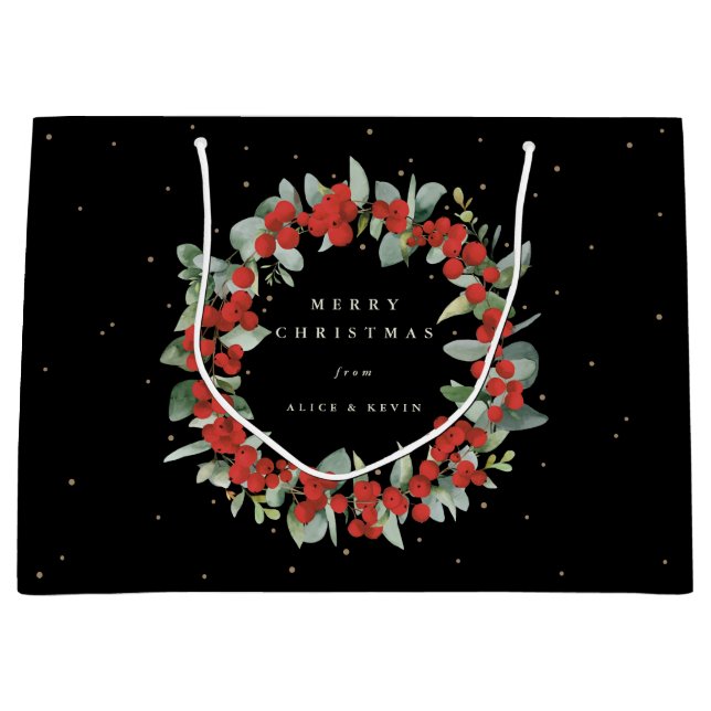 Sacola Para Presentes Grande Black Red Berry+Eucalyptus Natal/Feriado (Frente)