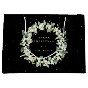 Sacola Para Presentes Grande Black Snowberry+Eucalyptus Natal/Feriado