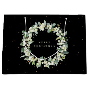 Sacola Para Presentes Grande Black Snowberry+Eucalyptus Natal/Feriado