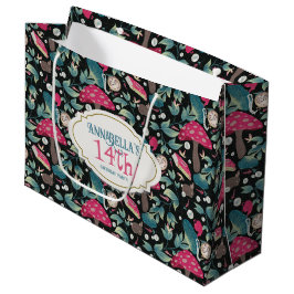 Sacola Para Presentes Grande Black Vintage Cottagecore Mushroom Birthday