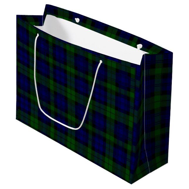 Sacola Para Presentes Grande Black Watch Tartan Blue Green Xadrez (Frente inclinada)