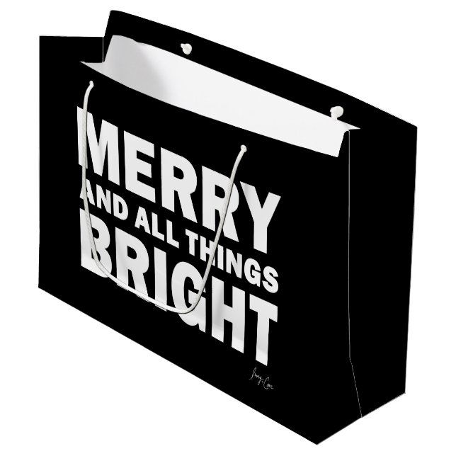 Sacola Para Presentes Grande Black & White Gift Bag | Merry & All Things Bright (Frente inclinada)