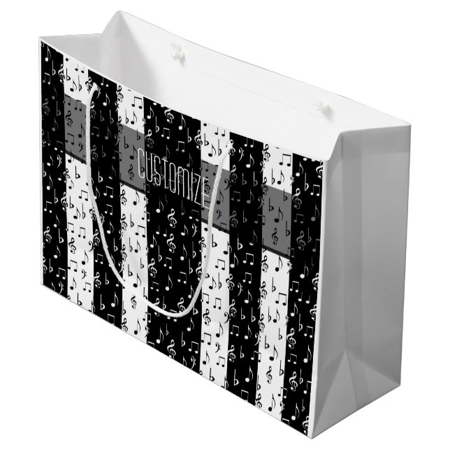 Sacola Para Presentes Grande Black & White Musical Strips Large Gift Bag (Frente inclinada)