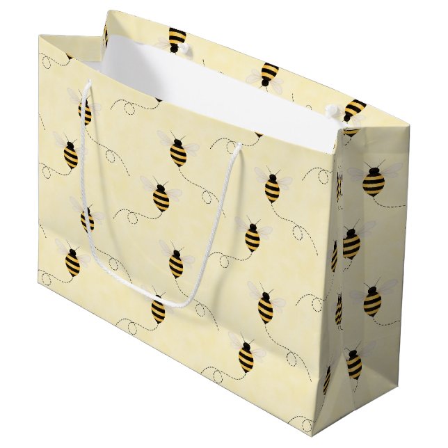 Sacola Para Presentes Grande Black Yellow Gold Bees Baby Shower (Frente inclinada)