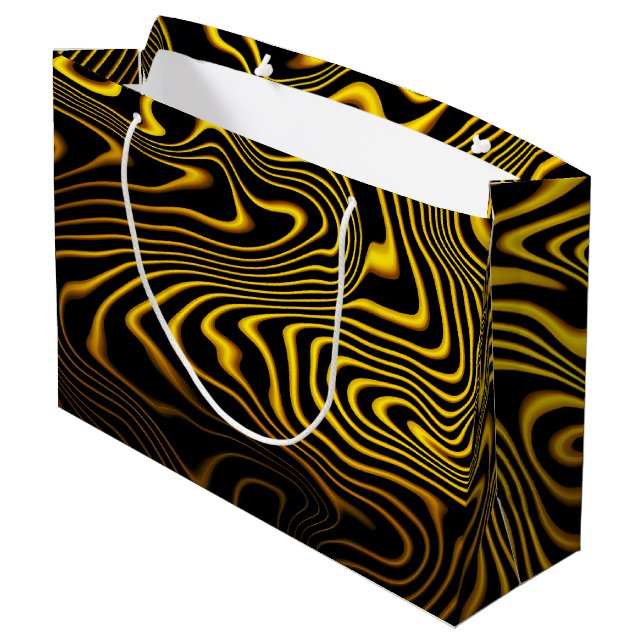 Sacola Para Presentes Grande Black Yellow Gold Swirls Texture (Verso inclinado)