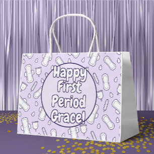 Sacola Para Presentes Grande Bloco de Tampão Roxo do Primeiro Período Feliz