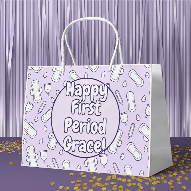 Sacola Para Presentes Grande Bloco de Tampão Roxo do Primeiro Período Feliz (Mockup of gift bag)