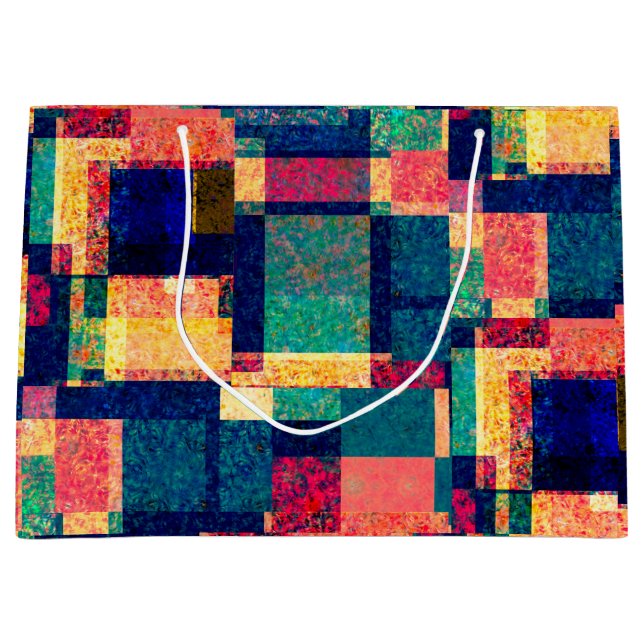 Sacola Para Presentes Grande Blocos Prismáticos – Geométrico Abstrato Moderno (Frente)